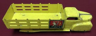 Vintage 1940s Yellow Marx Coca - Cola Sprite Boy Pressed Steel Delivery Truck Toy
