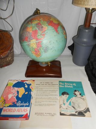 Vintage Replogle 10 " World Globe W/original Paperwork Atlas & Globe Books - Retro