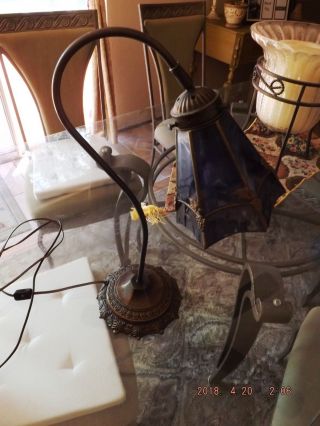 Vintage Art Slag Glass Gooseneck Lamp W/ Shade Purple W/ Metal Grapes