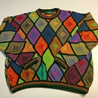 Vtg Tundra Textured Sweater Mens Xl Bright Multi Color Coogi Style Biggie Sz Xl
