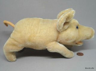 Steiff Jolanthe Pig Mohair Plush 22cm 9in ID Button 1950s Red Cord Open Mouth 2