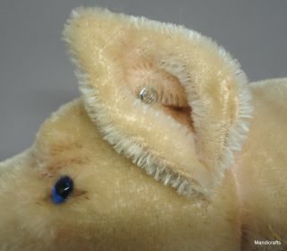 Steiff Jolanthe Pig Mohair Plush 22cm 9in ID Button 1950s Red Cord Open Mouth 4