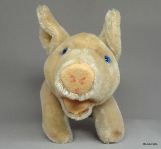 Steiff Jolanthe Pig Mohair Plush 22cm 9in ID Button 1950s Red Cord Open Mouth 5