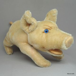 Steiff Jolanthe Pig Mohair Plush 22cm 9in ID Button 1950s Red Cord Open Mouth 6