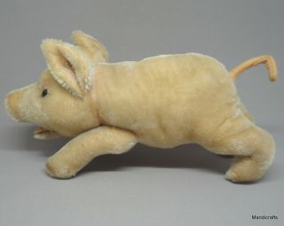 Steiff Jolanthe Pig Mohair Plush 22cm 9in ID Button 1950s Red Cord Open Mouth 7