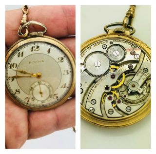 Bulova 17ae Antique 17j Pocket Watch 10k Gold Filled Swiss Movement,  Chain Fob