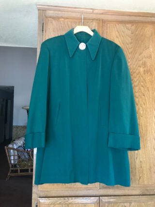 Vintage 40’s Green Wool Gabardine Swing Coat