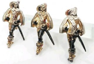 Vintage The Three Musketeers Enamel Figural Set Of 3 Brooch Pin