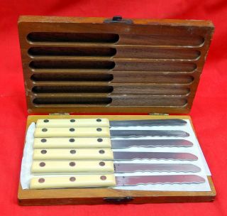 Vintage Simmons (hardware) Set Of Six Steak Knives In Mahogany Fitted Case