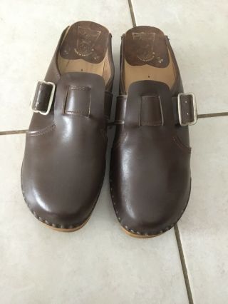 Bastad - Toffeln Brown Leather Vintage Clogs Sz46 Sweden Unisex Mens/womens