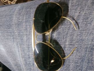 Vintage B&l Ray Ban Aviator Sunglasses Usa Wrap Around Gold Tone 58[]14