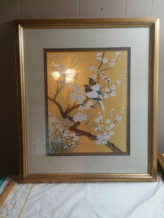 Japanese Paintings Kazuko Chiyo Sasaki Gold Framed Double Mats Set 3 Vintage