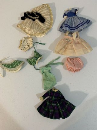 Four Vintage Small Doll Dresses 2 Halter Tops & Visor