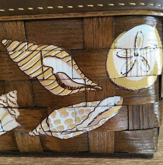 Vintage Signed Caro Nan Basket Purse Handbag Hand Painted England Seashells