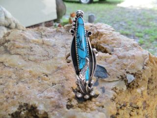 Large Vintage Signed Ak Sterling Silver Native American Navajo Turquoise Ring