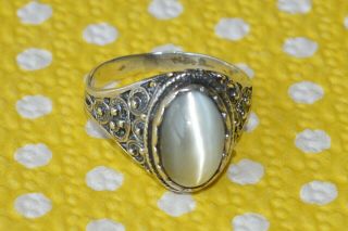Rare Soviet Vtg Russian Sterling Silver 925 Ring Size 7 Stone Cat 
