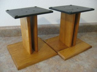 Vintage Pair Soid Oak Speaker Stands - 12 Inches Tall,  Top Plate 8/12 " Square