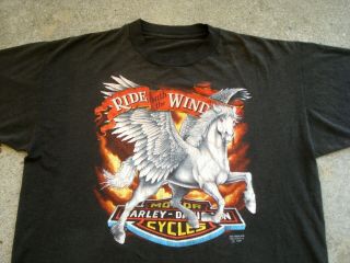 Vtg 1990 3d Emblem Harley Davidson " Ride With The Wind " Pegasus T - Shirt