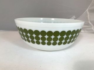 Vintage Pyrex,  1960’s,  Large Avocado Green Polka Dot Mixing Bowl 4 Qt 404