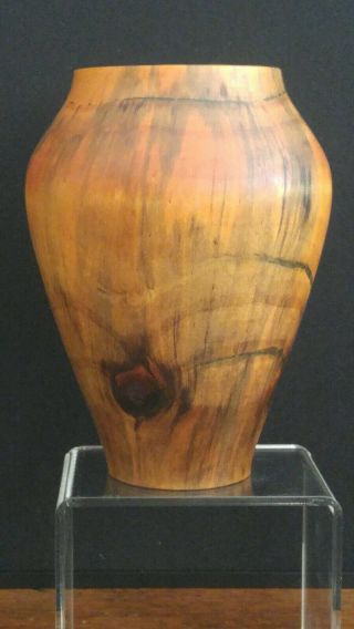 Vintage Mid Century Translucent Thin Turned Wood Vase Norfolk Pine Signed GH 3