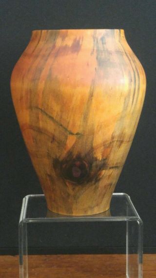 Vintage Mid Century Translucent Thin Turned Wood Vase Norfolk Pine Signed GH 5