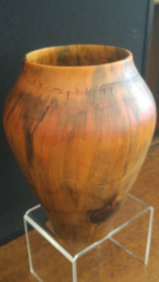 Vintage Mid Century Translucent Thin Turned Wood Vase Norfolk Pine Signed GH 8
