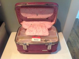 Vintage Purple/pink American Tourister Train Case With All Accessories And Key