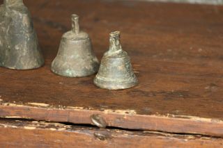 Vintage Bronze Bells 4 Antique Metal Bells Primitive Hand Crafted Farm Bells 2