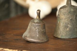 Vintage Bronze Bells 4 Antique Metal Bells Primitive Hand Crafted Farm Bells 3