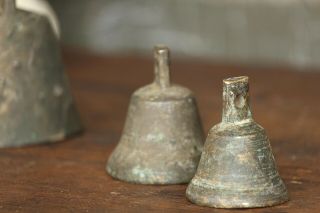 Vintage Bronze Bells 4 Antique Metal Bells Primitive Hand Crafted Farm Bells 4