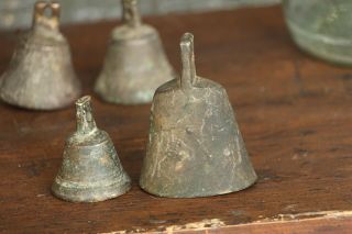 Vintage Bronze Bells 4 Antique Metal Bells Primitive Hand Crafted Farm Bells 5