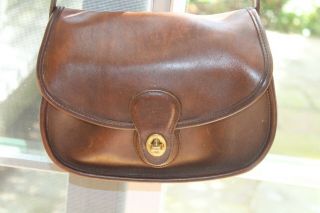 Vintage Coach Brown Glove Tanned Leather Flap Turn - Key Crossbody Bag Usa 80/90s