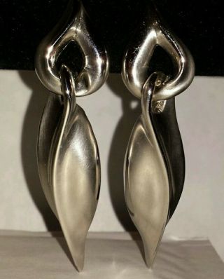 Vintage Signed Givenchy Silver Tone Clip On Teardrop Abstract Pendulum Earringsg