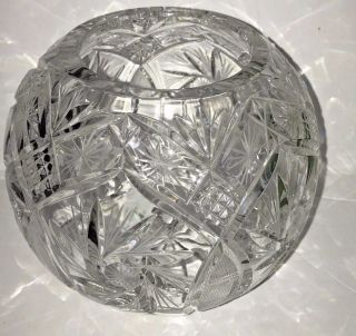 Round Ball Diamond Cut Heavy Glass Candle Holder Centerpiece.  6 In.  Tall