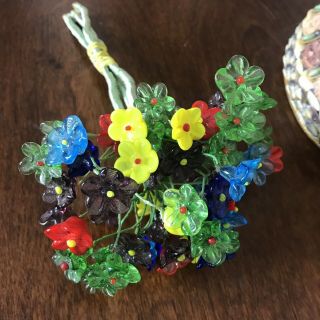 Vintage Murano Miniature Glass Flower Bouquet Wedding Home Decor