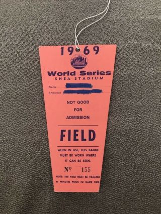 Vintage 1969 World Series Ny Mets Shea Stadium Press Pass Field Ticket (jl)