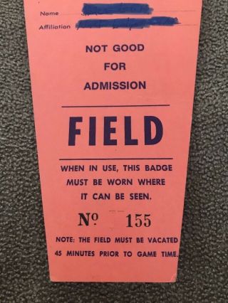 Vintage 1969 World Series NY Mets Shea Stadium Press Pass Field Ticket (JL) 2