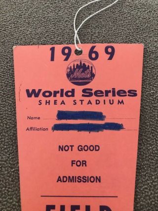 Vintage 1969 World Series NY Mets Shea Stadium Press Pass Field Ticket (JL) 3