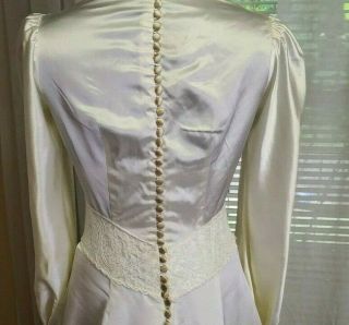 Vintage Ivory Satin 1940 ' s Wedding Gown and crown XS S Small 2 4 7