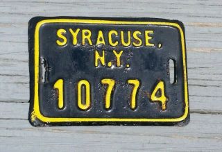 Vintage Syracuse,  Ny Bicycle License Plate 10774