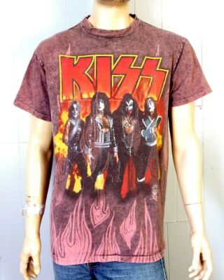 Vtg 90s Rare 1991 Kiss Army T - Shirt Concert Tour Red Marbled Flames Sz L/xl