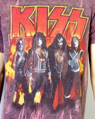 vtg 90s rare 1991 Kiss Army T - Shirt Concert Tour Red Marbled Flames sz L/XL 2