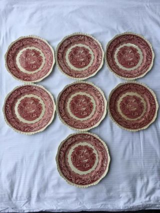 Set Of 7 Vintage Masons Pink Vista Large 10 3/4 Inch Dinner Plates