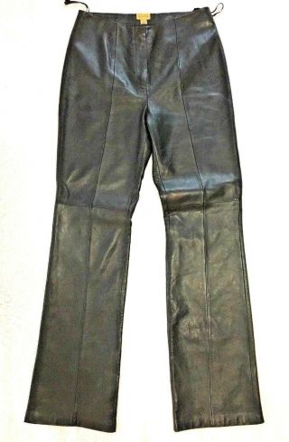 Vintage Caslon Womens Leather Pants Size 2 High Waist Black Lamb Skin Motorcycle