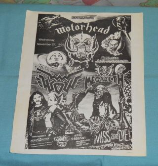 Vintage Motorhead Flyer Megadeth Wendy O.  Williams