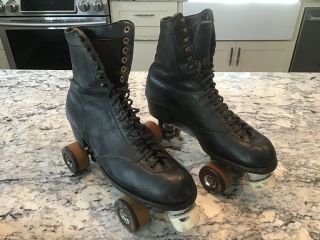 Vintage Chicago Black Leather Roller Skates Fo - Mac Wheels Size 10.  5