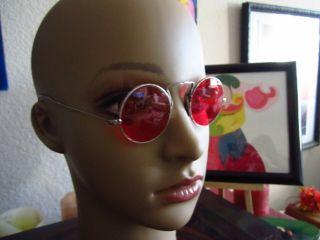 Vintage Sterling Silver Etched Sunglasses With Red Lens