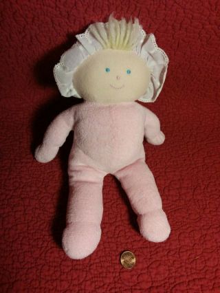 Vtg 11 " Eden Kids Gifts? Pink Terry Cloth Soft Doll Gingham Lace Bonnet Stuffed