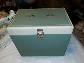 Vtg White Green Empty Carry Case Singer 221 K Featherweight Sewing Machine