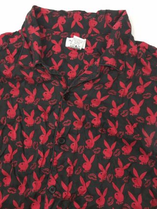 Vintage Playboy Mens Small Silk All Over Bunny Print Button Shirt (d1)